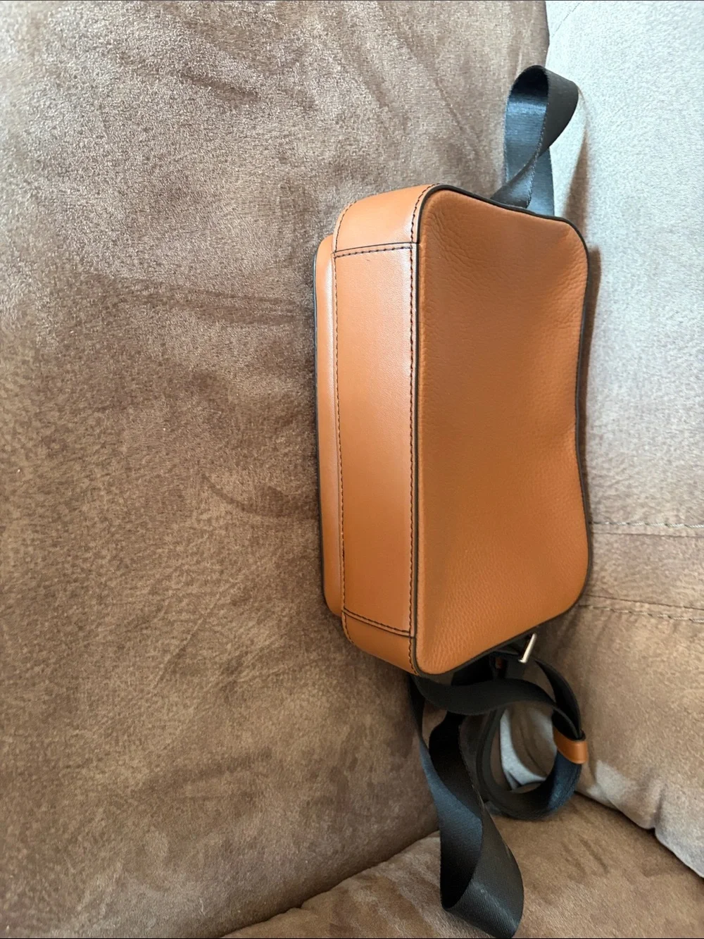 Michael Kors Cognac Pebbled Leather Belt Bag with Black Strap
